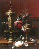 Jean-Baptiste Robie - A Still Life With A German Cup, A Nautilus Cup, A Goblet